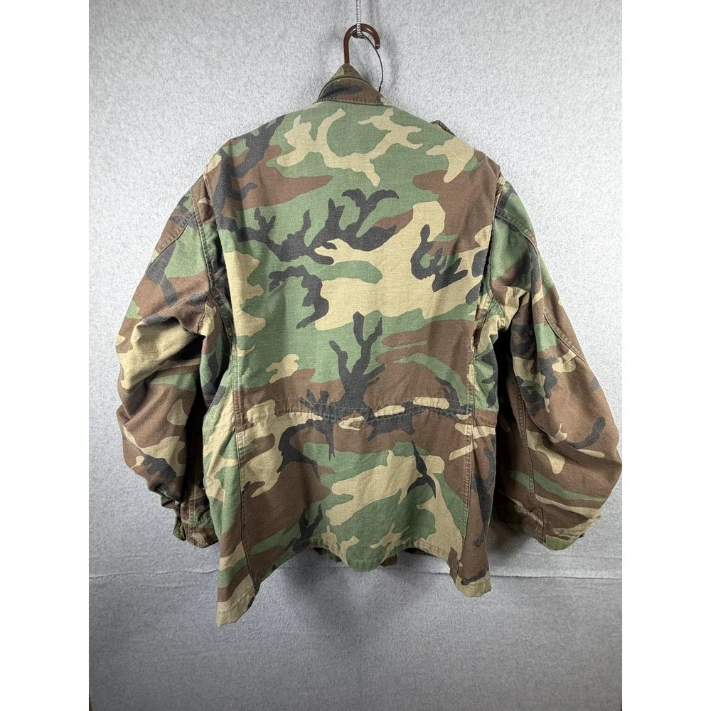Vintage US Army Jacket Mens Large Woodland Camo Cold Weather Field Military 80s